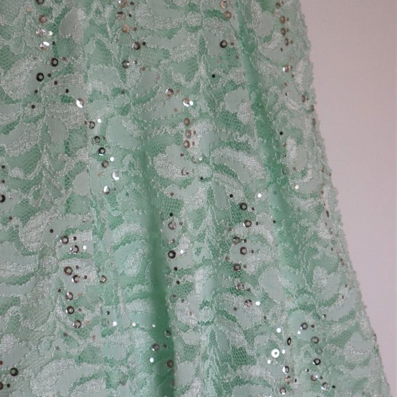 Mint Lace with Silver Sequin Details Fit and Flare Formal Dress - Picture 3 of 8